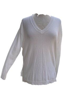 Michael Kors Womens V-Neck Knit Sweater White Medium Cotton Blend Pre-Owned